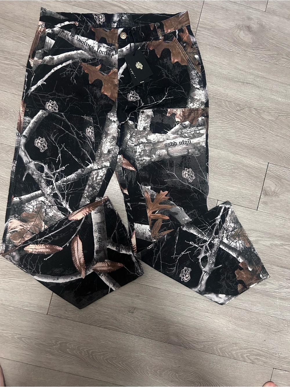 Camo Forest Print Straight Leg Pants - Black & Brown